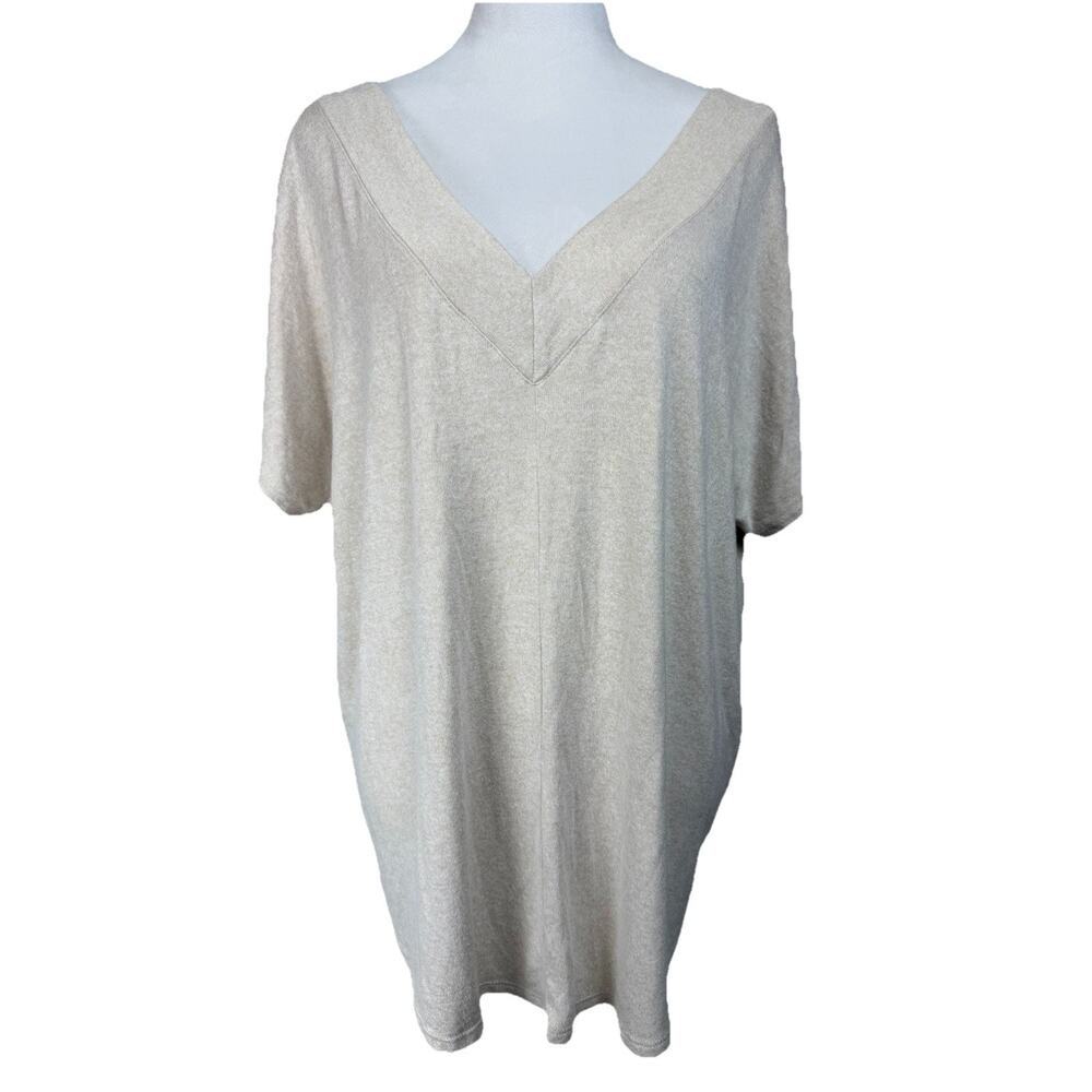Heimious Tunic Lightweight Sweater made in USA 1X Tan Flowy Beach Boho‎ Spring